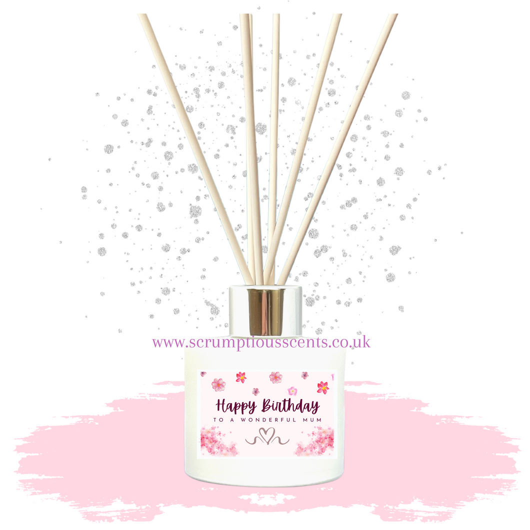 Pink Flowers 'Happy Birthday Mum' Reed Diffuser